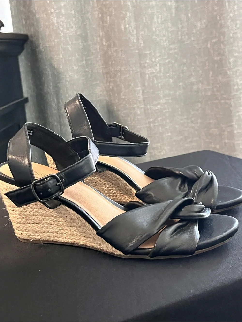 Clarks Black Knot Front Wedge Sandals